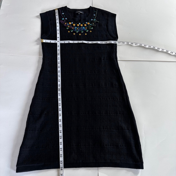Nanette Lepore Wool Mini Black Dress Sparkle Rhinestone Short Sleeve Medium - Picture 9 of 12